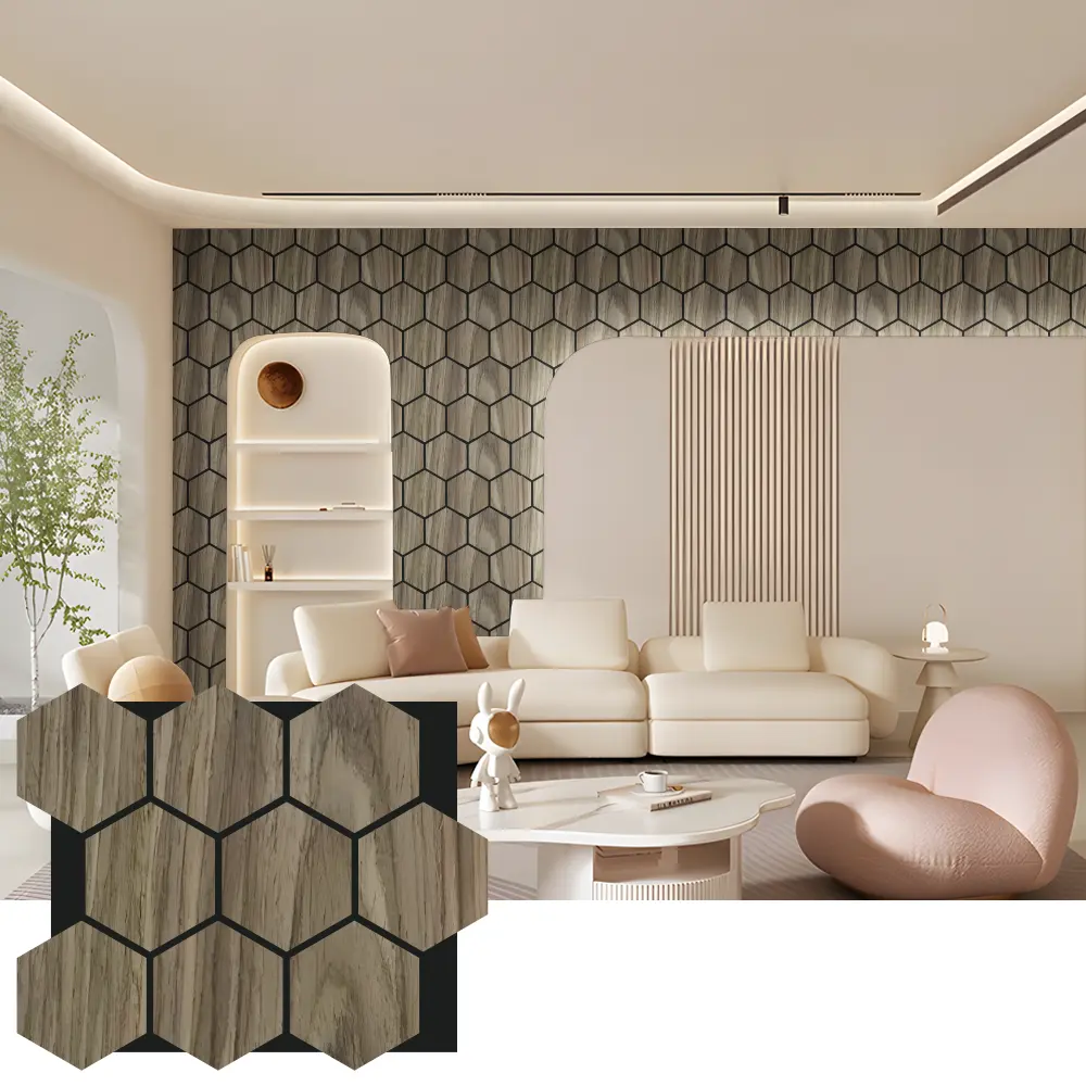 အတွင်းပိုင်းဒီဇိုင်းအတွက် Hexagon Acoustic Wood Wall Panels