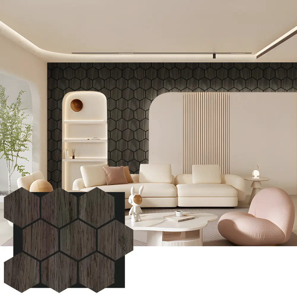 အတွင်းပိုင်းဒီဇိုင်းအတွက် Hexagon Acoustic Wood Wall Panels