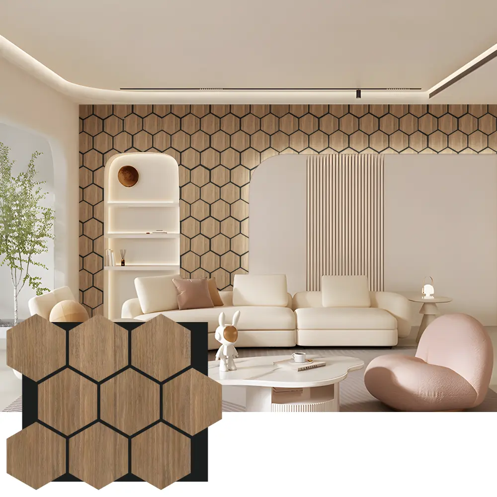 အတွင်းပိုင်းဒီဇိုင်းအတွက် Hexagon Acoustic Wood Wall Panels