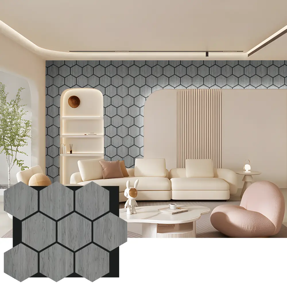 အတွင်းပိုင်းဒီဇိုင်းအတွက် Hexagon Acoustic Wood Wall Panels