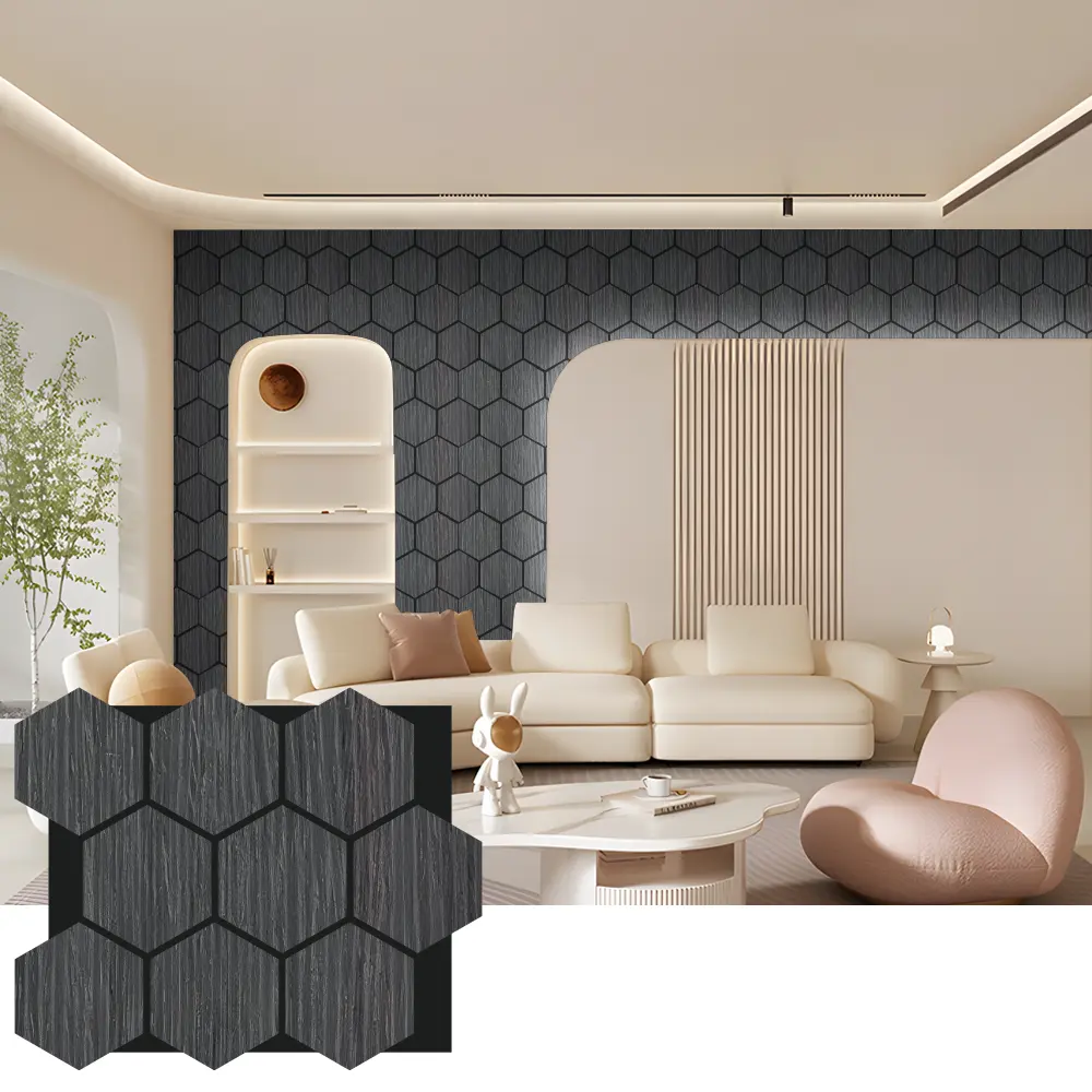 အတွင်းပိုင်းဒီဇိုင်းအတွက် Hexagon Acoustic Wood Wall Panels